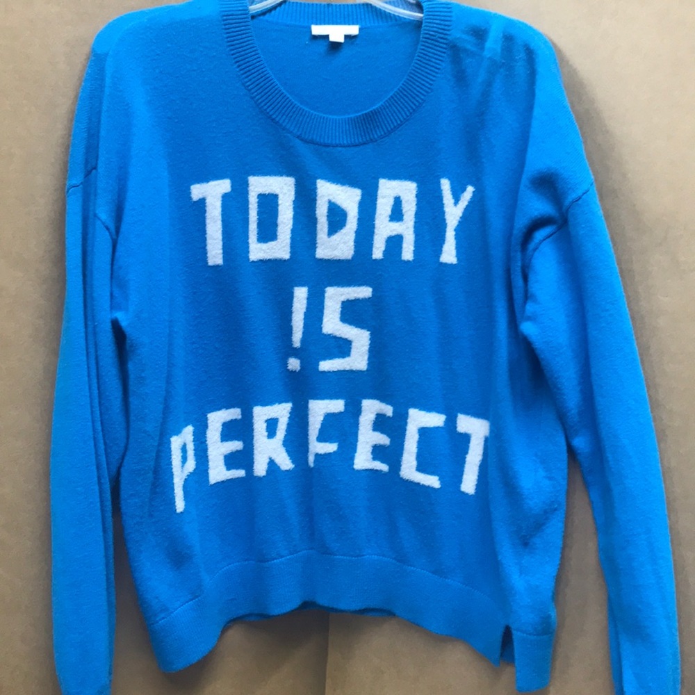 Turquoise sweater “TODAY !S PERFECT” cotton blend